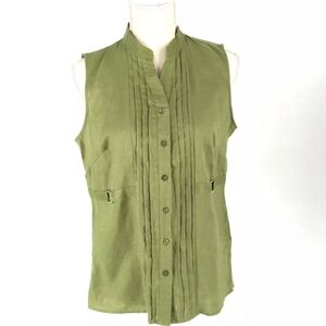 Ecologie Sleeveless Linen Button Front Top Medium Green